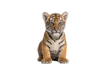 Obraz premium Adorable Tiger Cub Sitting and Looking Forward