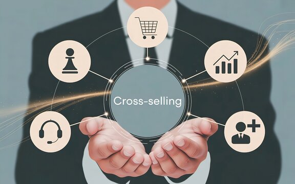 Cross Selling Strategy Concept with Connected Business Icons and Sales Growth Network