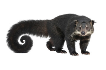 Binturong Bearcat with Curled Tail on White Background
