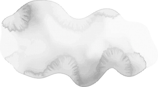 Abstract grayscale watercolor splash with halftone texture on a white background isolated on transparent background, Vector