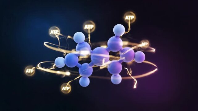 A 3D animation of a molecular structure absorbing ATP, visualizing energy transfer in cellular biological processes.