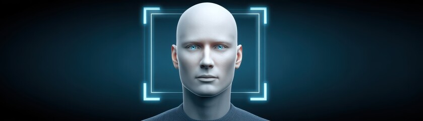 Obraz premium A futuristic, humanoid figure with a smooth surface is set against a dark background, illuminated by glowing blue accents, suggesting advanced technology.