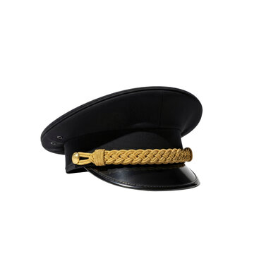 Black peaked cap with gold braid