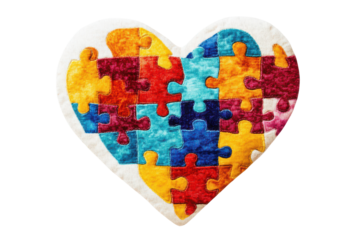 Colorful autism awareness puzzle heart isolated on transparent background. Colorful puzzle piece heart isolated white background.