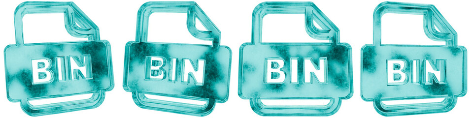 Obraz premium Set of four 3D bin shapes in frosted blue ice glass style, isolated on a transparent background. Glassmorphism icons and 3D elements for modern graphic design.