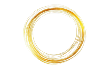 Golden brush stroke oval shape isolated on transparent background. Elegant round golden line art frame isolated on white background.