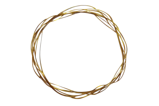 Golden oval wreath with glitter twigs isolated on transparent background. Elegant round golden line art frame isolated on white background. - Powered by Adobe