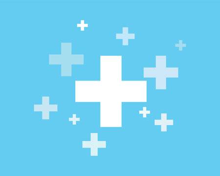 Stylized plus sign with sparkles on blue background