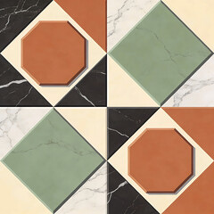 Colorful geometric collage with marble textures