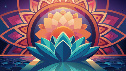 Serene lotus blossom in radiant mandala Vector