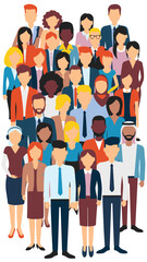  Multicultural Crowd of People. Group of different men and women. Young, adult and older peole. European, Asian, African and Arabian People. Empty faces. Vector illustration. 