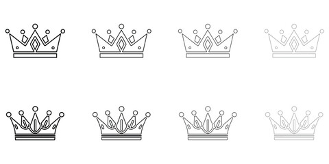 royal crown line icon vector set, king queen crown tiara vector outline icon illustration © Sarah
