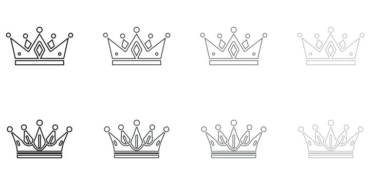 royal crown line icon vector set, king queen crown tiara vector outline icon illustration
