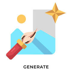 AI Generate Image Flat Icon &ndash; Magic Wand Illustration Creating Picture, Generative AI Image Generation Symbol