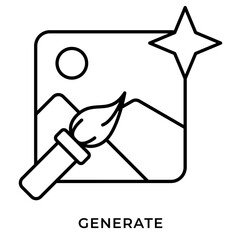 AI Generate Image Line Icon &ndash; Magic Wand Creating Picture, Generative AI Content Creation Symbol for UI