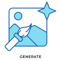 AI Generate Image Blue Lineal Icon &ndash; Magic Wand Creating Picture, Generative AI Symbol for App UI