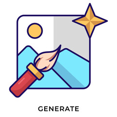 AI Generate Image Lineal Color Icon &ndash; Magic Wand Generating Picture, AI Content Creator Symbol