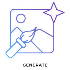 AI Generate Image Gradient Line Icon &ndash; Magic Wand Creating Picture, Generative AI Creation Symbol