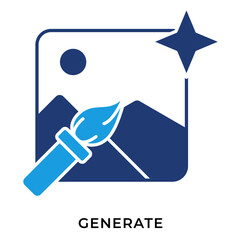 AI Generate Image Blue Glyph Icon &ndash; Magic Wand Creating Picture, Generative AI Content Symbol