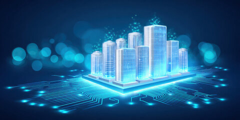 Futuristic smart city technology visualizes vibrant digital ai energy data