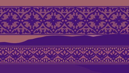 Intricate purple patterned landscape with silhouetted hills Vector