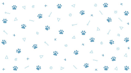 Blue cute paw prints seamless pattern with abstract doodle elements on white background © rochmuch