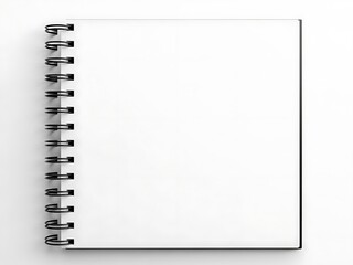 A blank spiral-bound notebook lies open on a clean white surface viewed directly from above showing empty pages