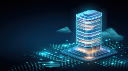 Futuristic digital tower radiating powerful ai energy on circuit board