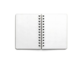 An open spiral-bound notebook with blank pages viewed from directly above on a plain surface