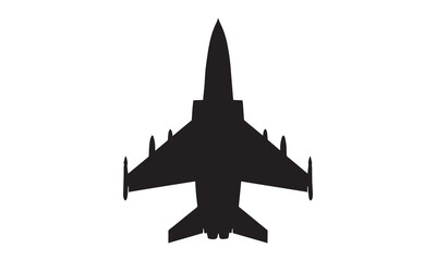 Silhouette of a modern fighter jet from a top-down perspective, isolated on white.