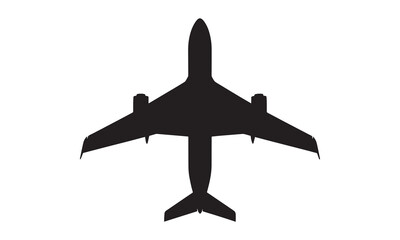 Black silhouette of a business jet or private plane from a top-down perspective.
