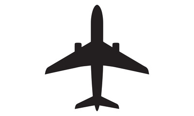 Simple black silhouette of a commercial airplane seen from above