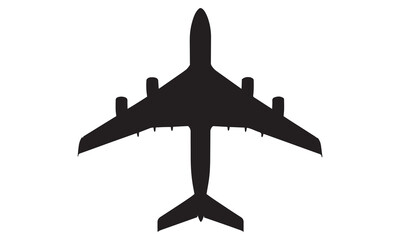 Overhead silhouette of a large four-engine passenger jet airplane