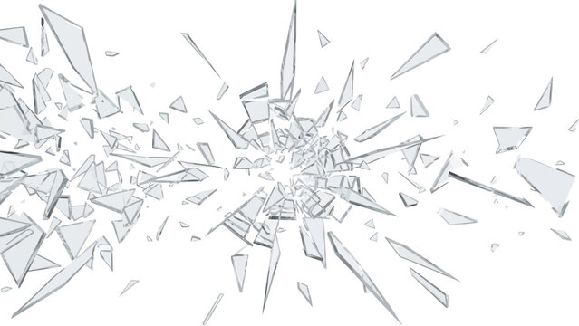 Shattered glass fragments exploding in all directions