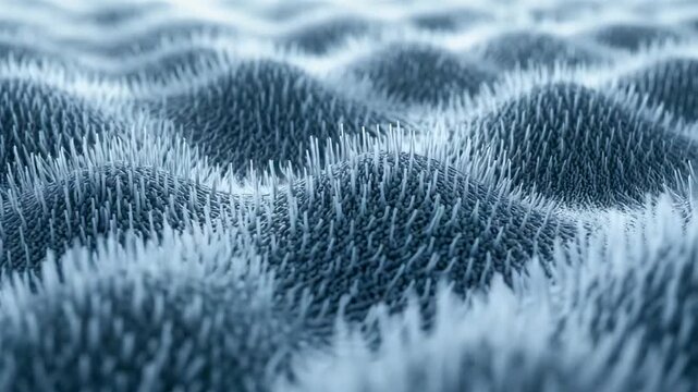 Blue abstract surface formed by dense vertical spikes creating flowing wave pattern