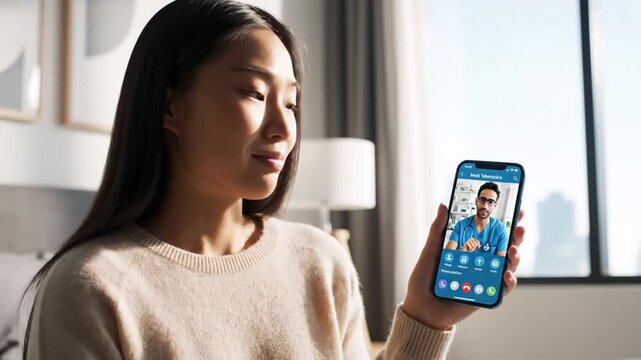 Woman video calling on smartphone.