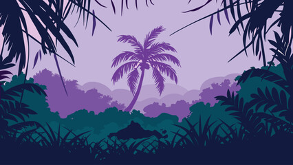 Tropical twilight in the lush jungle Vector