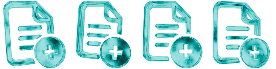 Obraz premium Set of four 3D file new shapes in frosted blue ice glass style, isolated on a transparent background. Glassmorphism icons and 3D elements for modern graphic design.