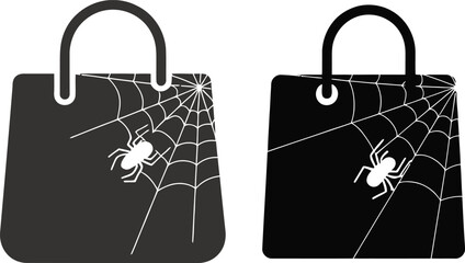 Spider Web Shopping Bag Icon Set Minimal Halloween Illustration