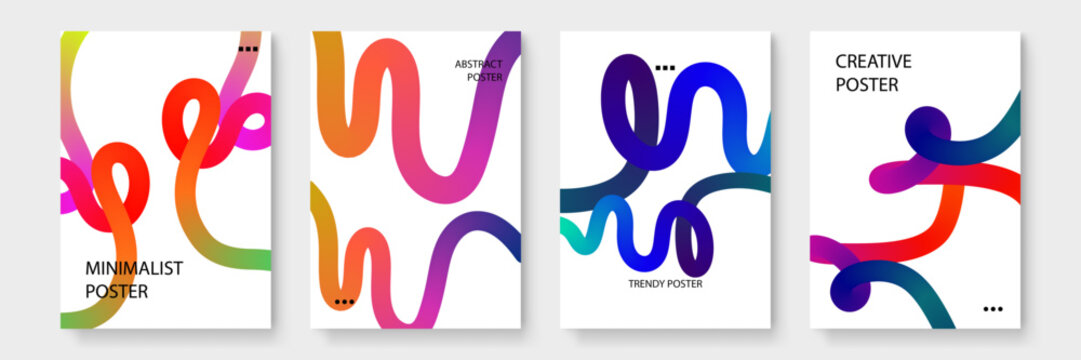 Eye catching bold posters with geometric fluid movements and striking color transitions for music festivals and modern events