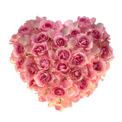 Fototapeta premium Beautiful heart shape arrangement of delicate pink roses isolated on transparent background