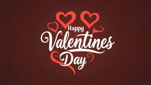 Valentine's Day greeting card with red hearts and white script on dark background, viewed directly