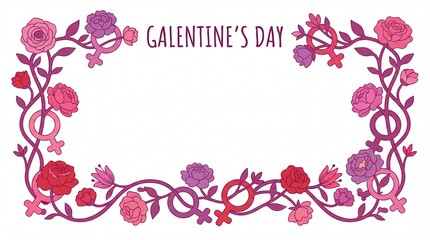 A colorful floral frame with the words Galentine's Day on a white background