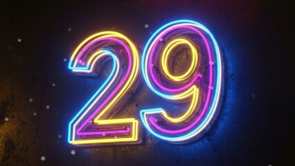 Neon Light Number 29 on Dark Background