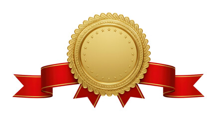 Premium Gold Quality Seal with Stars and Elegant Red Ribbon for Awards and Certification Designs transparent background