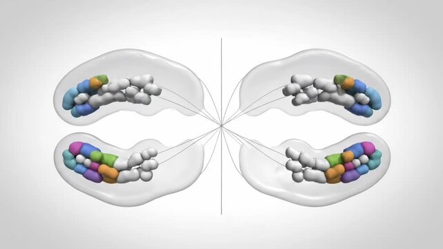 A detailed 3D animation illustrating the intricate process of meiosis, including chromosome pairing and division.