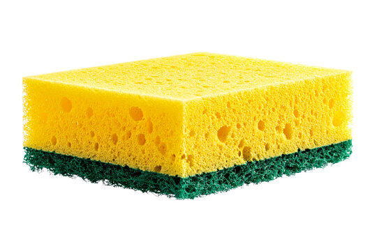 Textured cleaning sponge for janitorial and household tasks, isolated transparent, generative ai