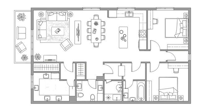 Detailed architectural floor plan of a modern residential building.