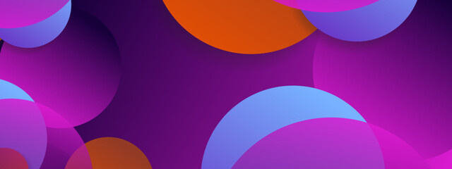 A sophisticated dark background featuring large vibrant circular forms in purple and orange