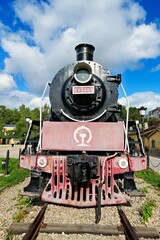 A steam locomotive in the Chinese Eastern Railway History and Culture Square in Zhalantun City, Hulunbuir, Inner Mongolia Autonomous Region, China.